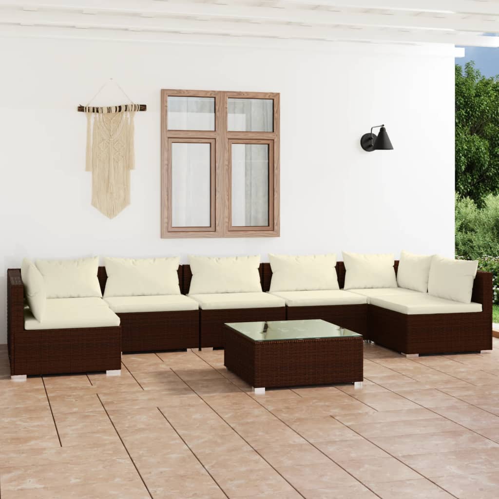 Vetonek Set muebles de jardín 8 piezas y cojines ratán sintético marrón