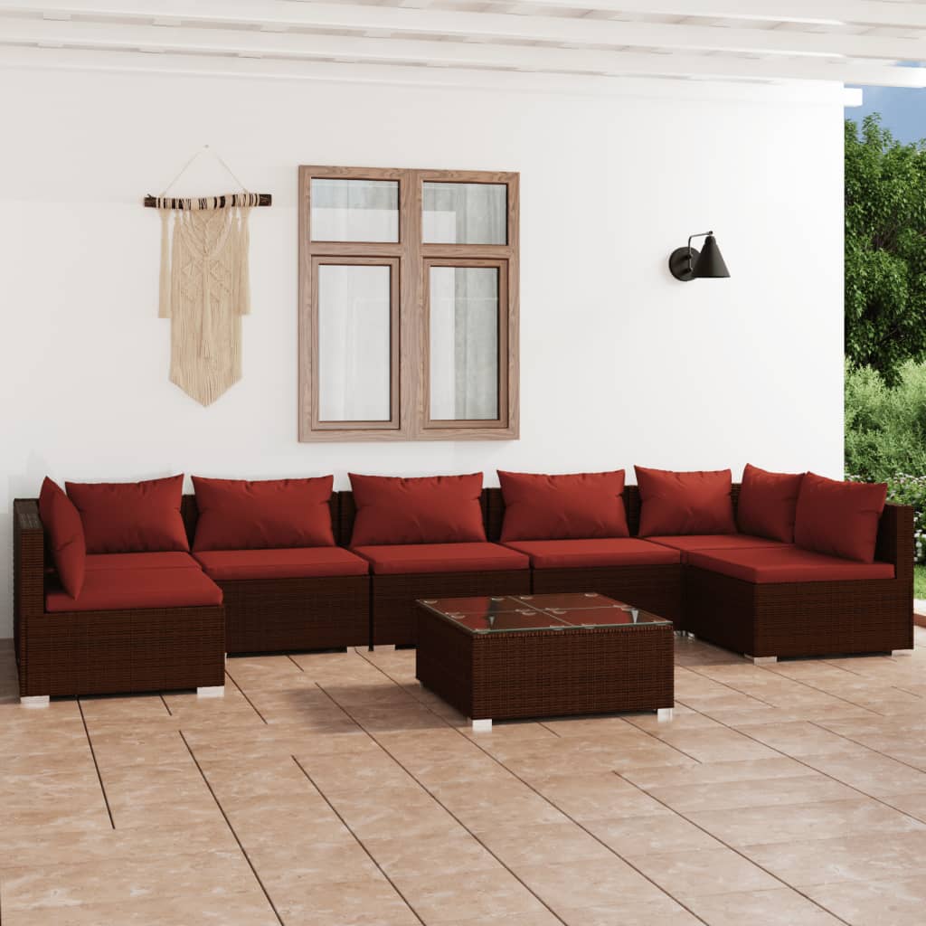 Vetonek Set muebles de jardín 8 piezas y cojines ratán sintético marrón