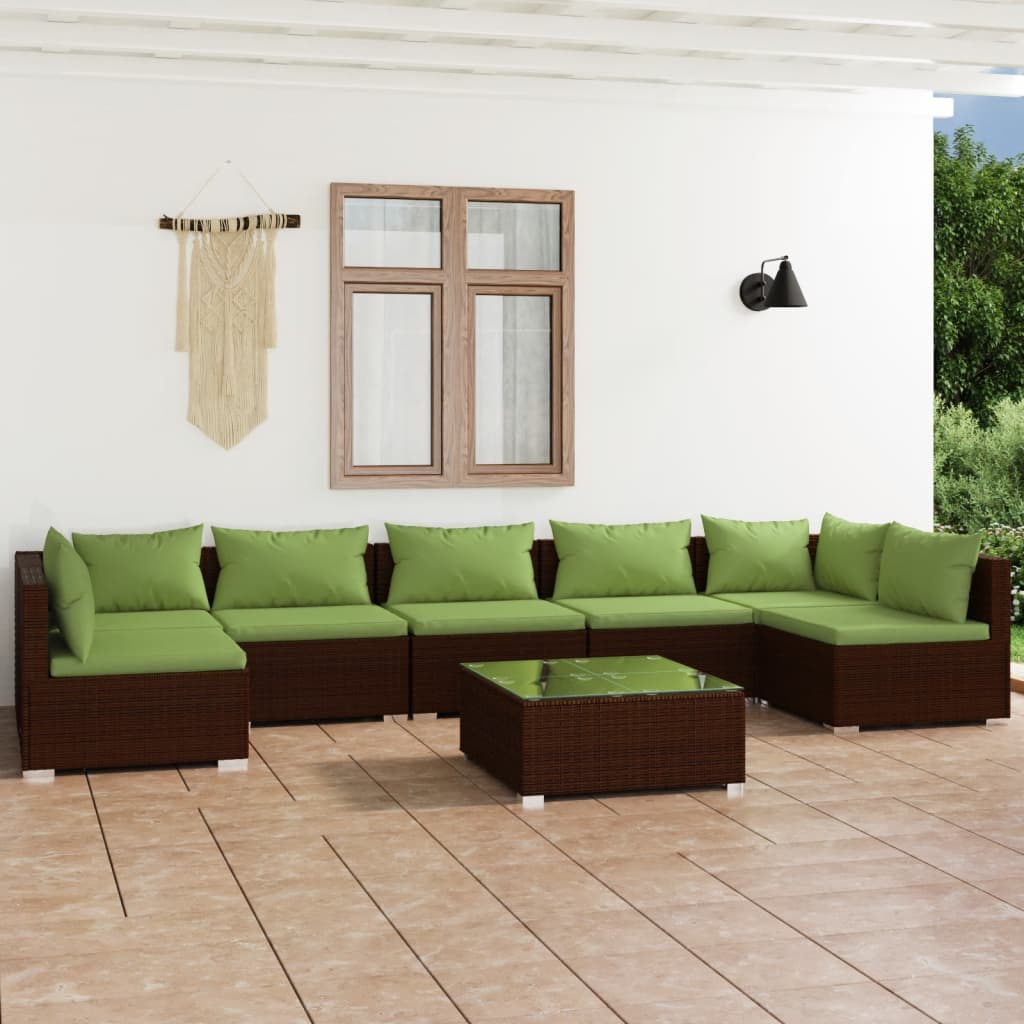 Vetonek Set muebles de jardín 8 piezas y cojines ratán sintético marrón