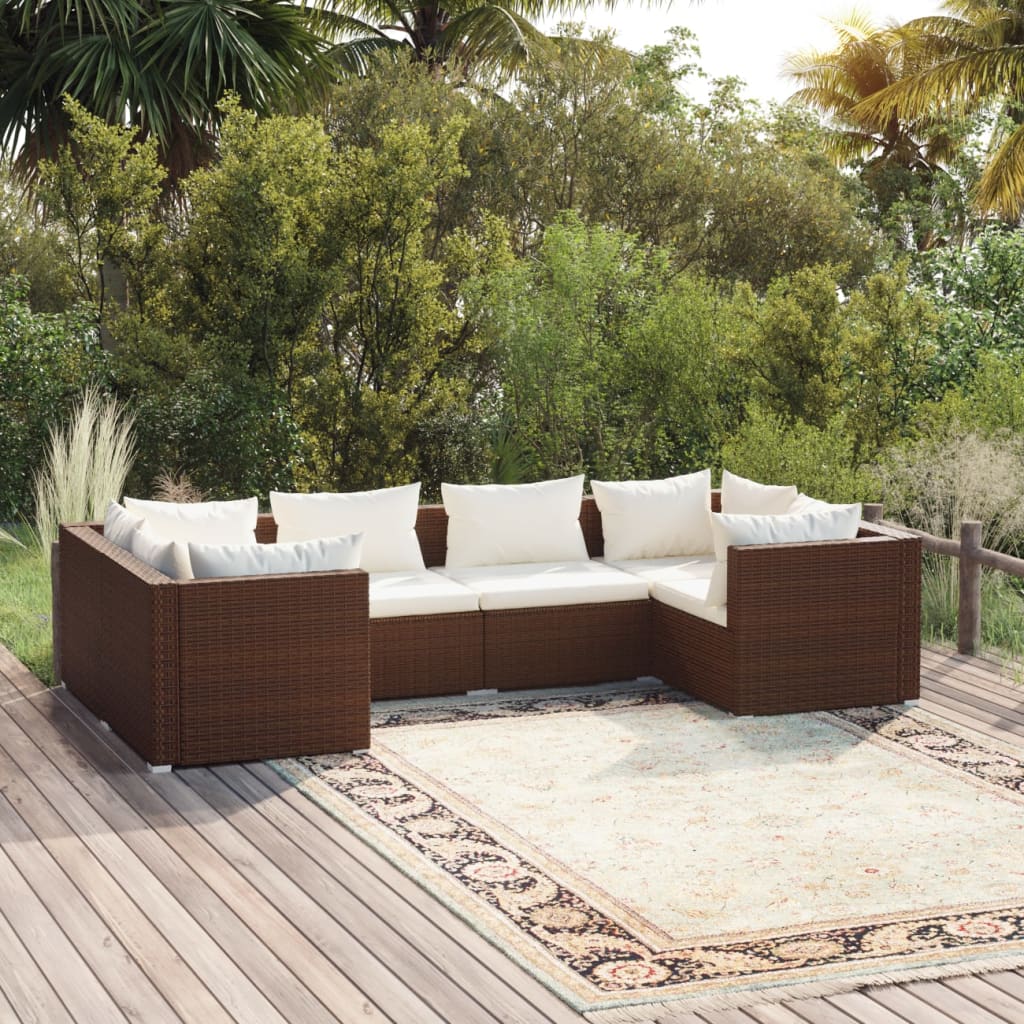 Vetonek Set muebles de jardín 6 piezas y cojines ratán sintético marrón