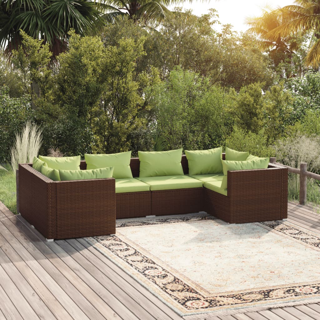 Vetonek Set muebles de jardín 6 piezas y cojines ratán sintético marrón