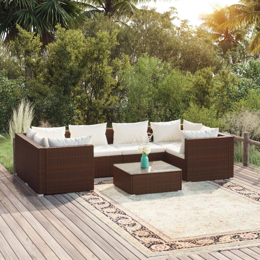 Vetonek Set muebles de jardín 7 piezas y cojines ratán sintético marrón