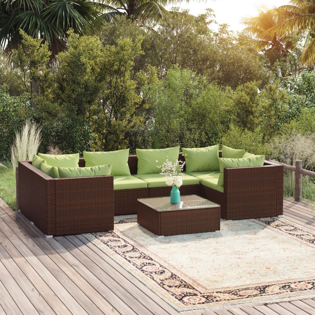 Vetonek Set muebles de jardín 7 piezas y cojines ratán sintético marrón