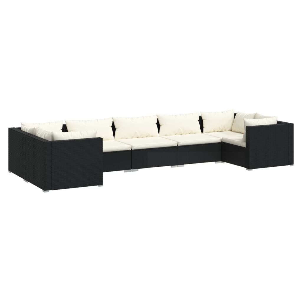 Set de muebles de jardín 7 pzas y cojines ratán sintético negro v6554 Vetonek
