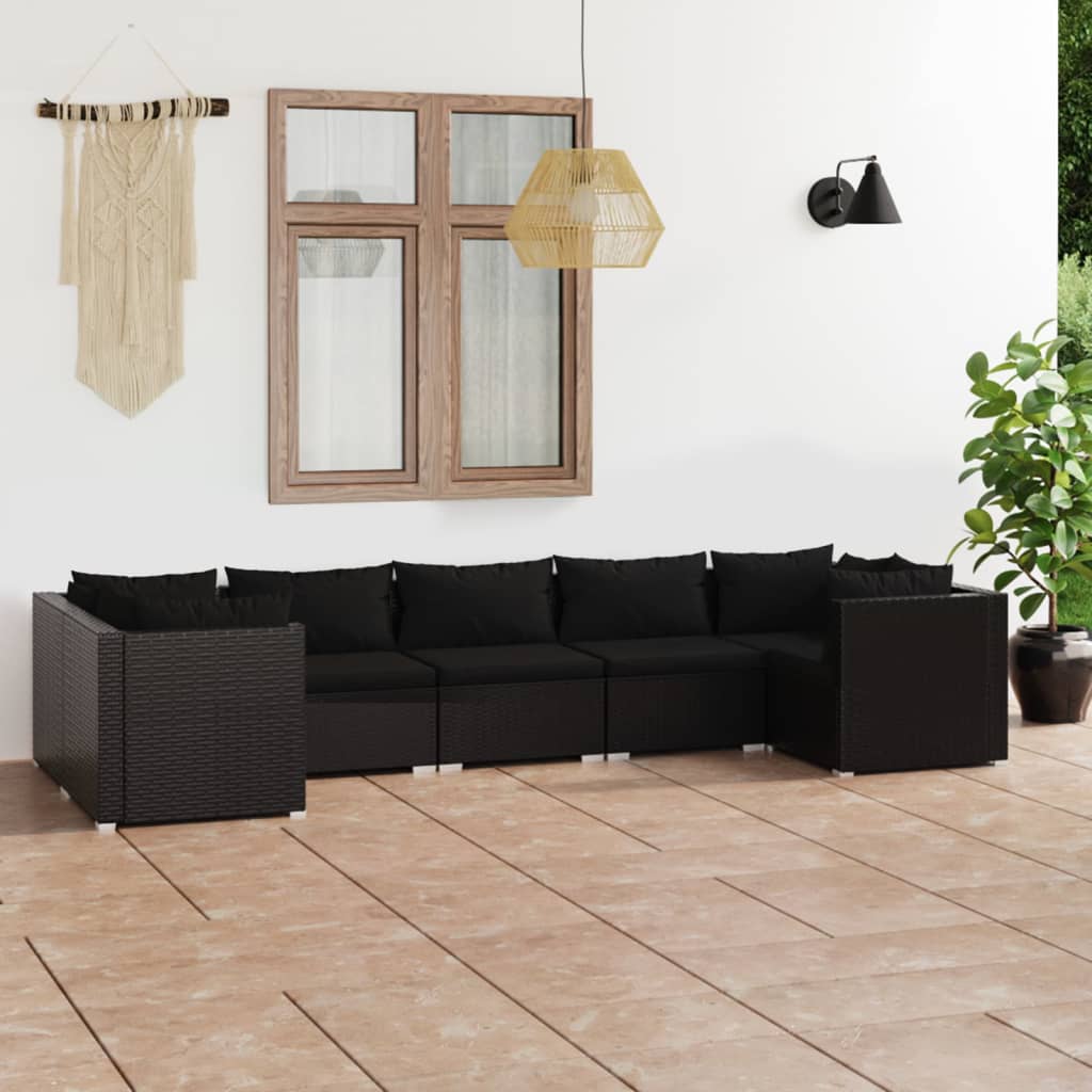 Vetonek Set de muebles de jardín 7 pzas y cojines ratán sintético negro