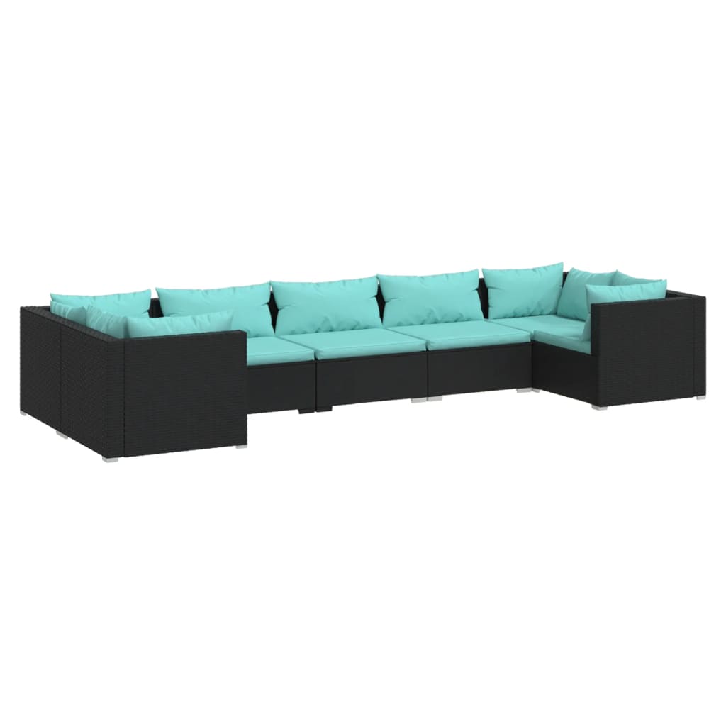 Set de muebles de jardín 7 pzas y cojines ratán sintético negro v6578 Vetonek