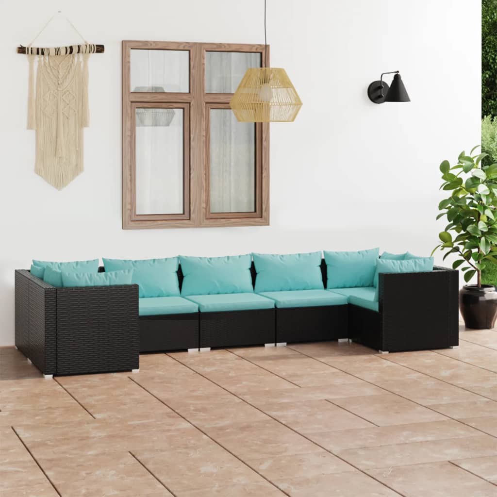Set de muebles de jardín 7 pzas y cojines ratán sintético negro v6578 Vetonek