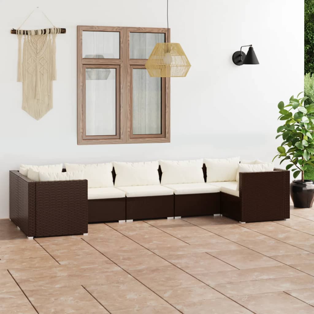 Vetonek Set muebles de jardín 7 pzas y cojines ratán sintético marrón