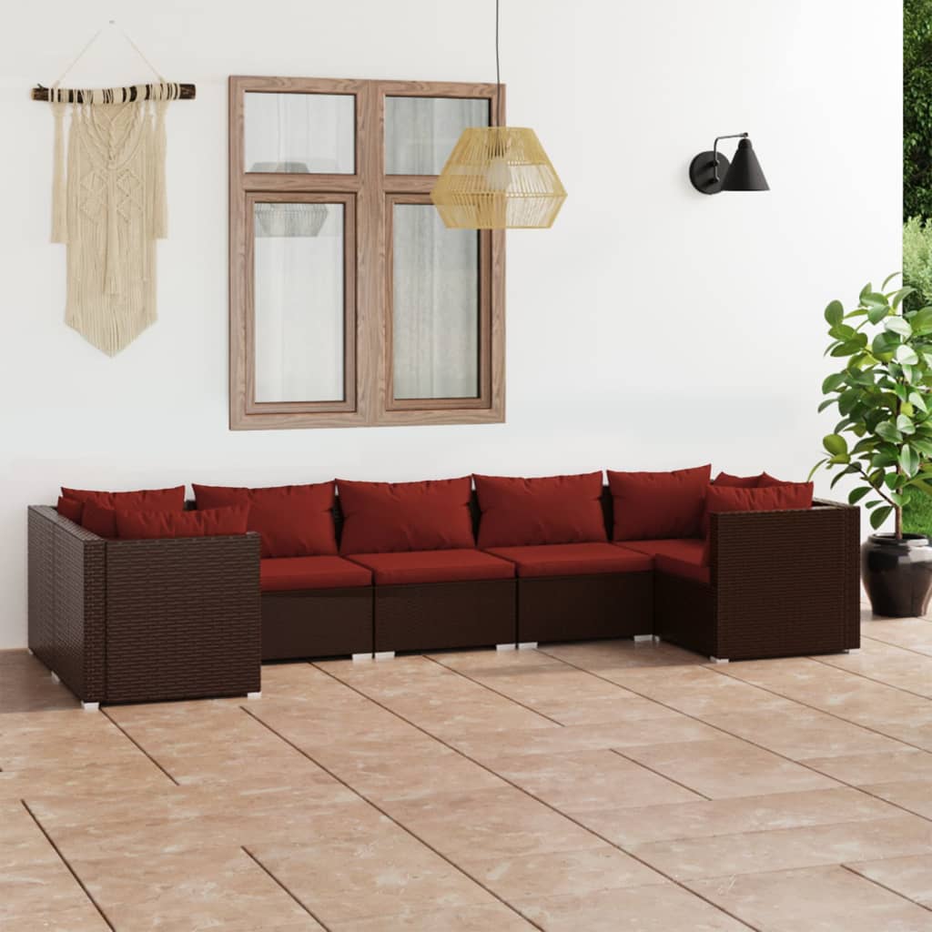 Vetonek Set muebles de jardín 7 piezas y cojines ratán sintético marrón