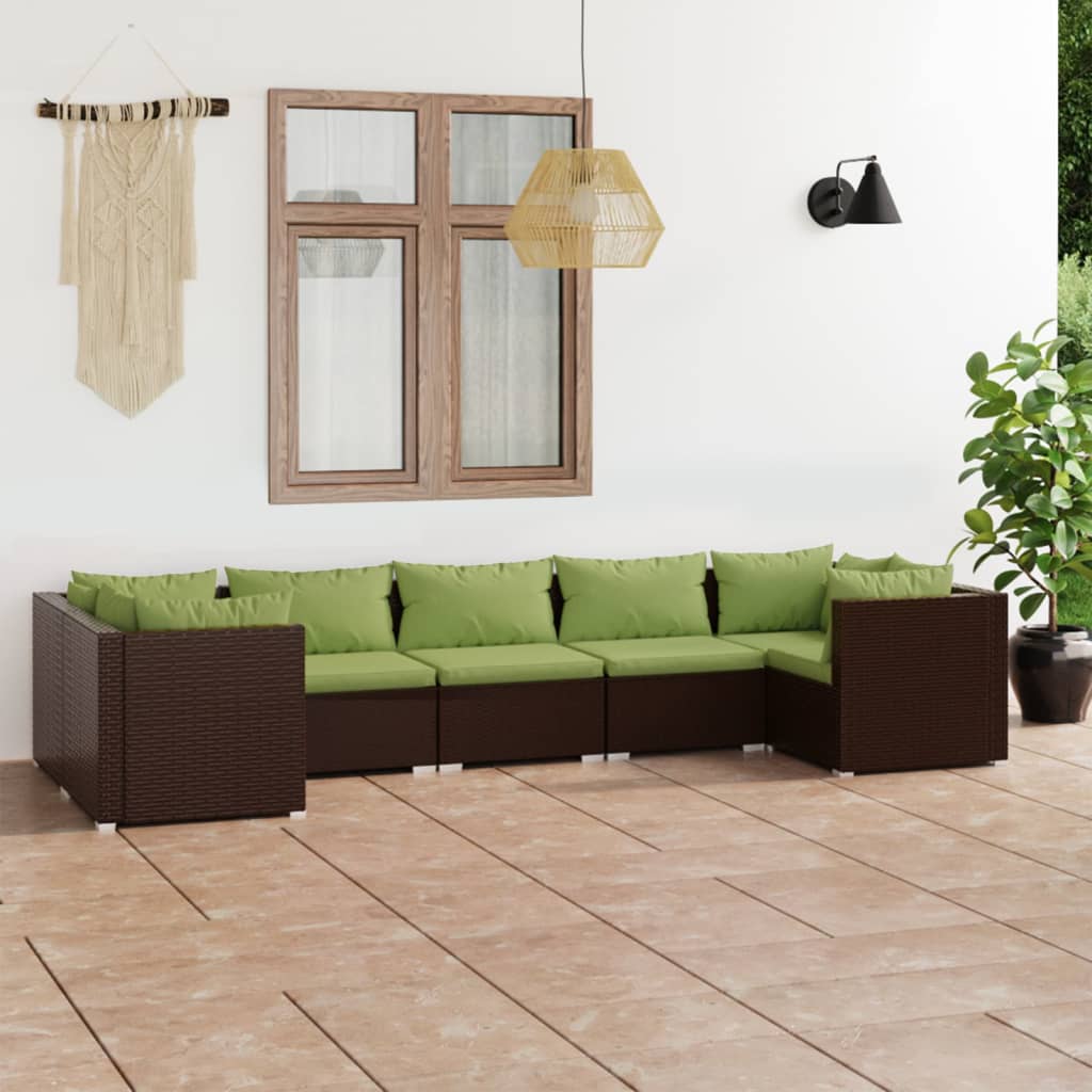 Vetonek Set muebles de jardín 7 piezas y cojines ratán sintético marrón