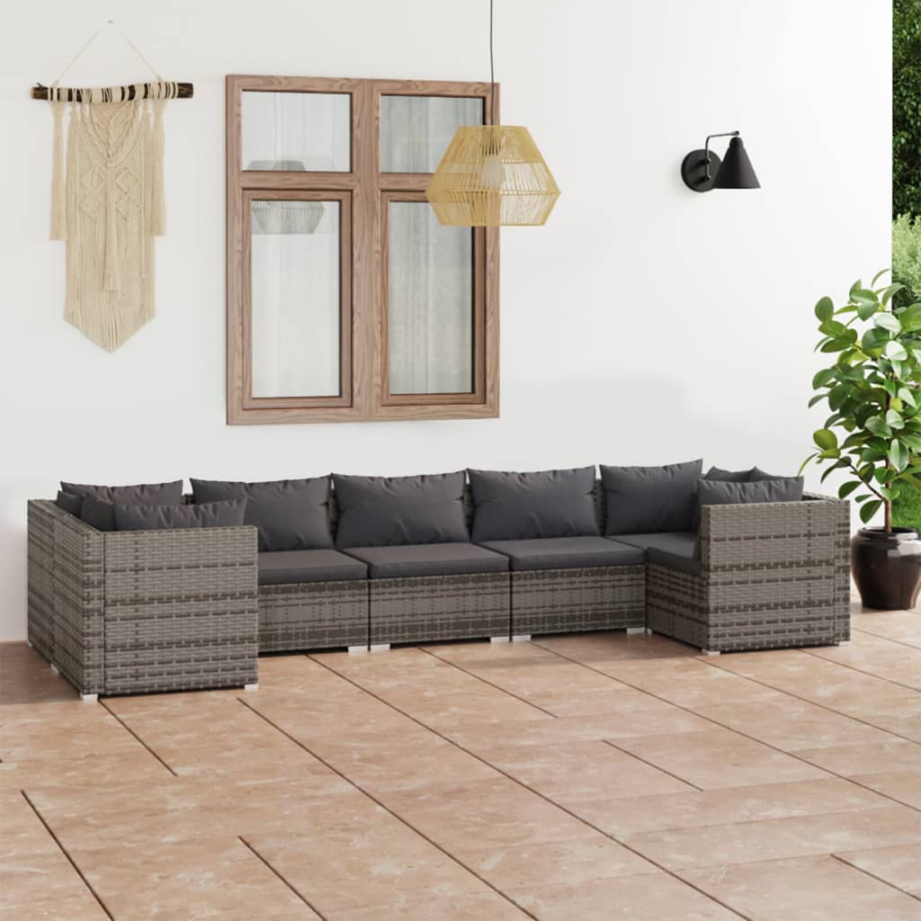 Vetonek Set de muebles de jardín 7 pzas y cojines ratán sintético gris