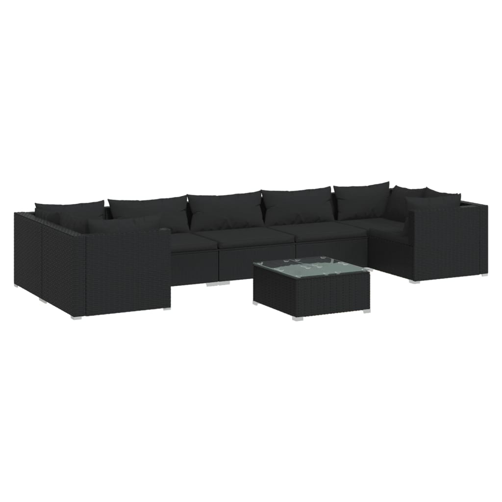 Set de muebles de jardín 8 pzas y cojines ratán sintético negro - Vetonek