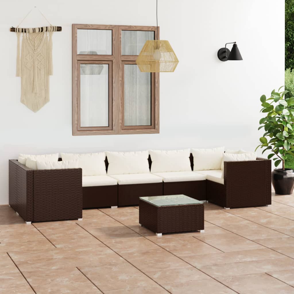 Vetonek Set muebles de jardín 8 pzas y cojines ratán sintético marrón