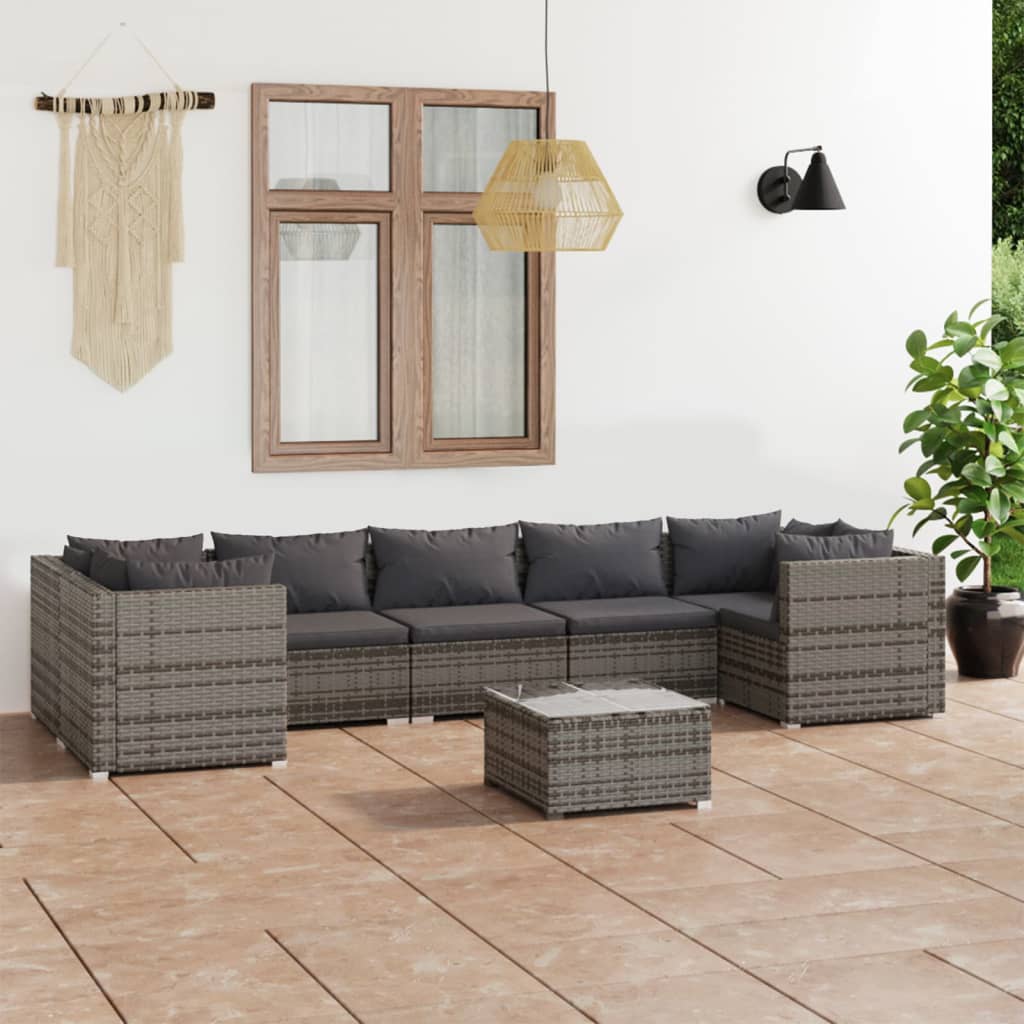 Vetonek Set de muebles de jardín 8 pzas y cojines ratán sintético gris