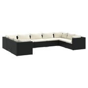 Set de muebles de jardín 9 pzas y cojines ratán sintético negro v6714 Vetonek