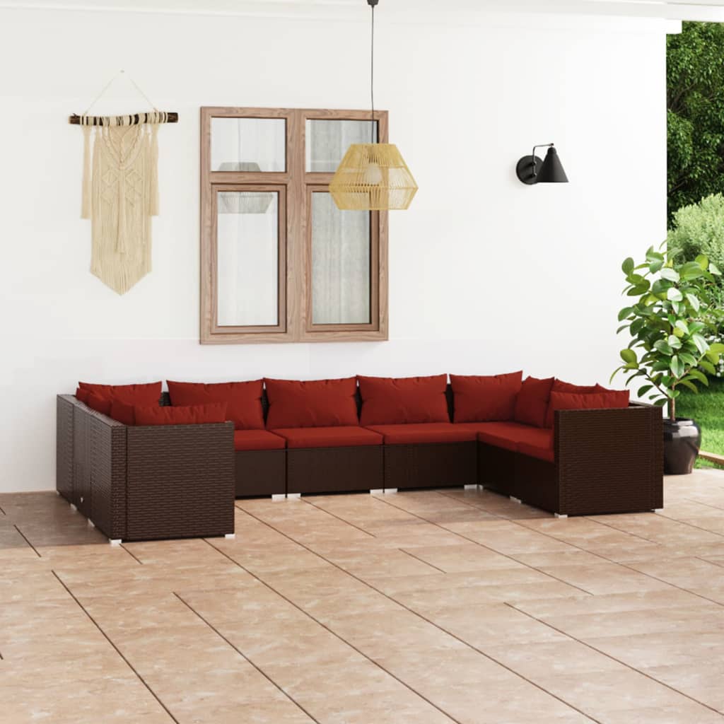 Vetonek Set muebles de jardín 9 piezas y cojines ratán sintético marrón