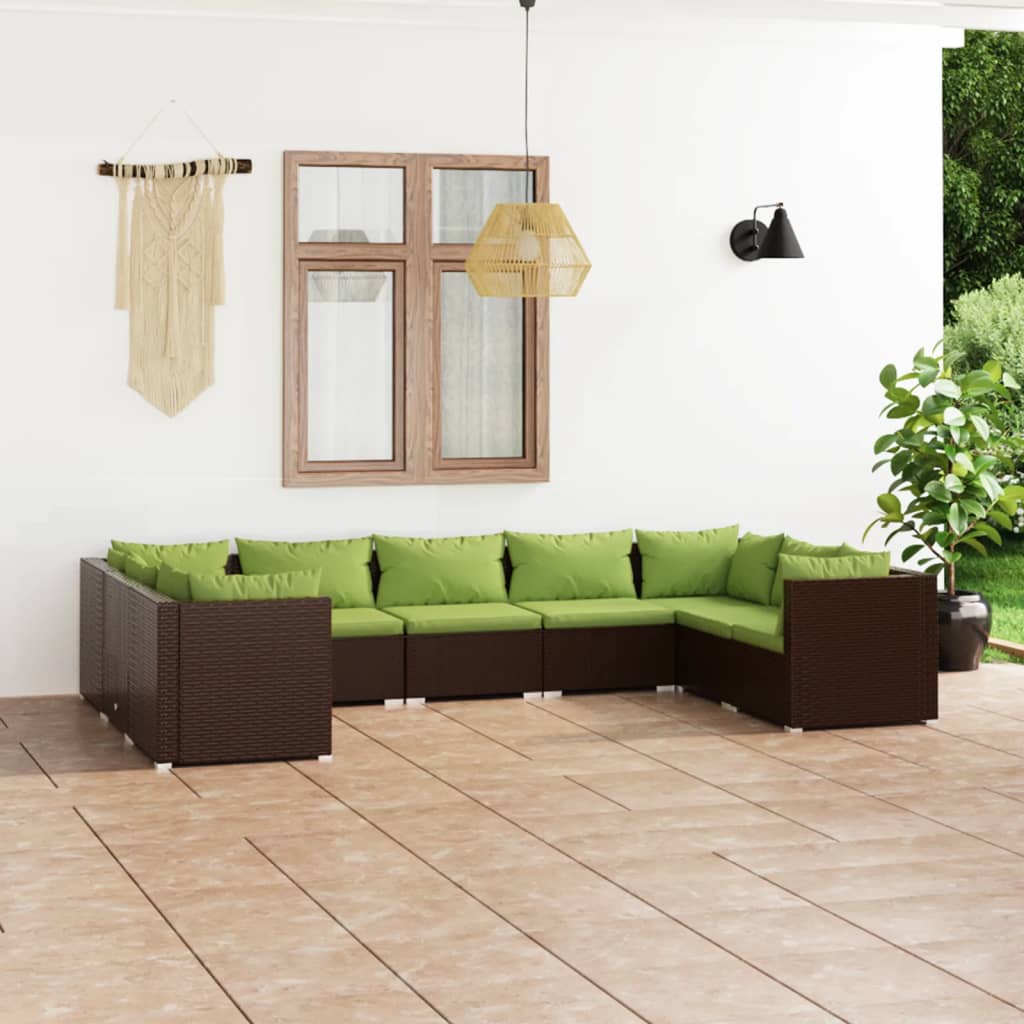 Vetonek Set muebles de jardín 9 piezas y cojines ratán sintético marrón