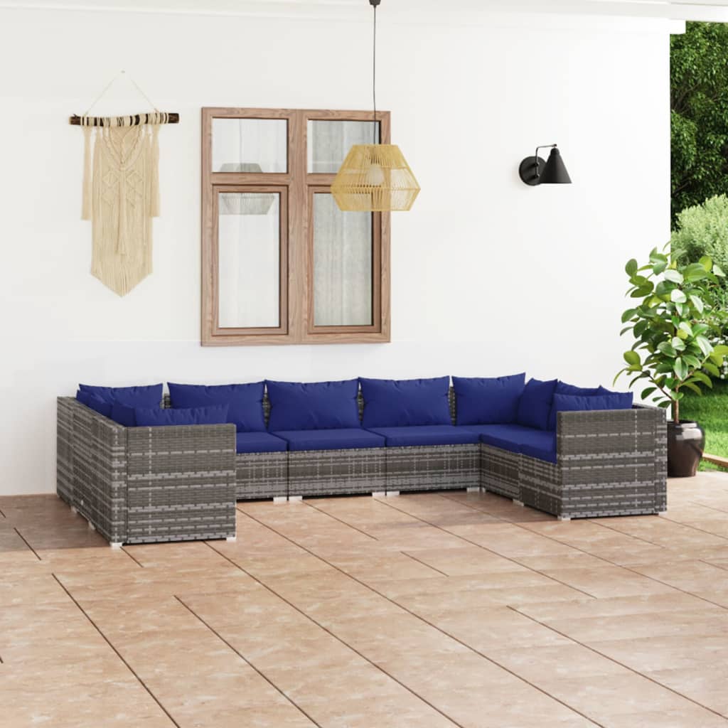 Vetonek Set de muebles de jardín 9 pzas y cojines ratán sintético gris