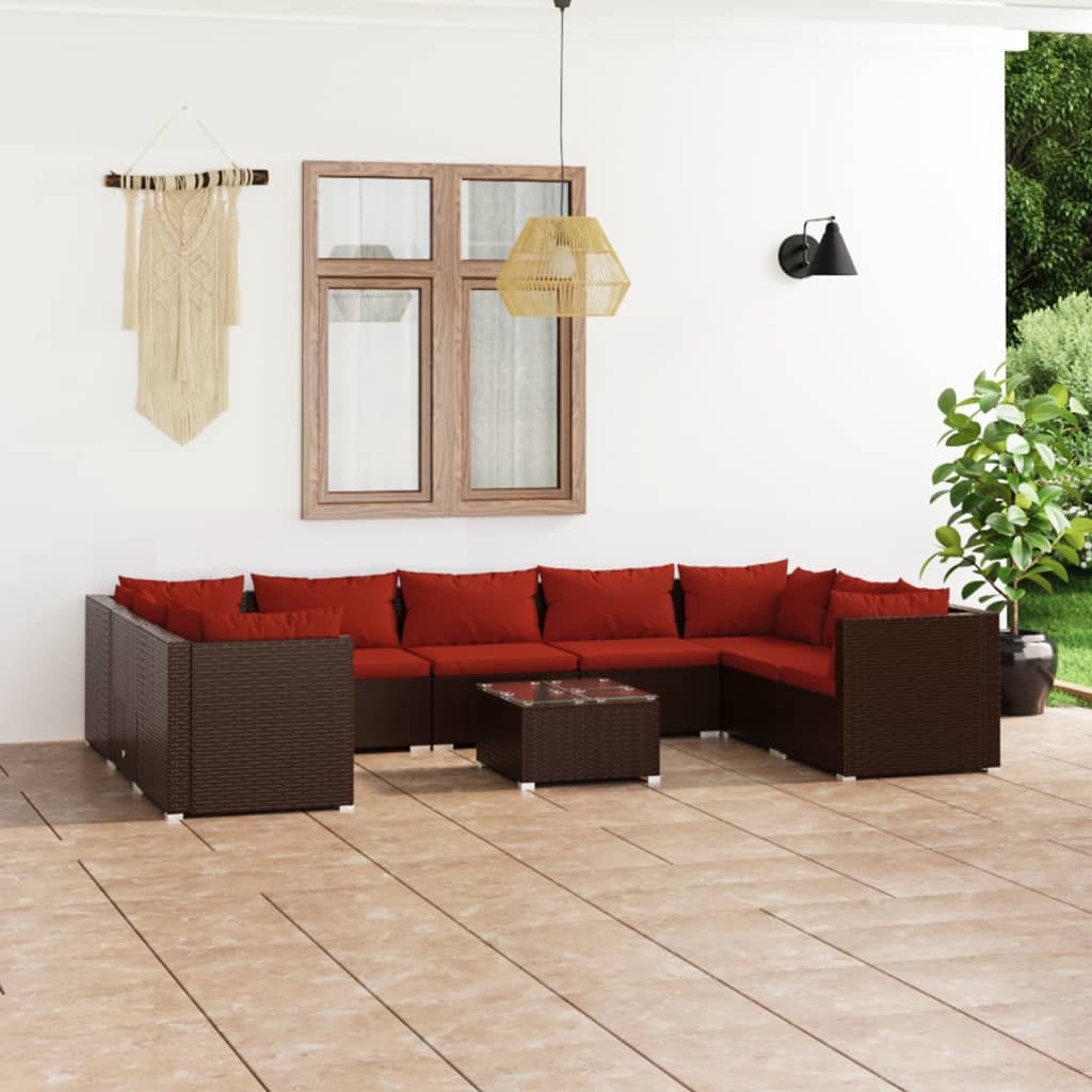 Vetonek Set muebles de jardín 10 pzas y cojines ratán sintético marrón