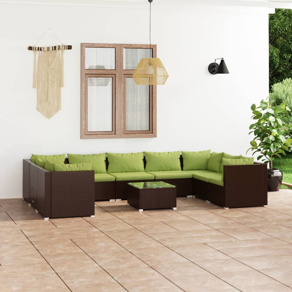 Vetonek Set muebles de jardín 10 pzas y cojines ratán sintético marrón