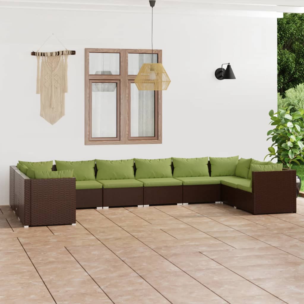 Vetonek Set muebles de jardín 10 pzas y cojines ratán sintético marrón