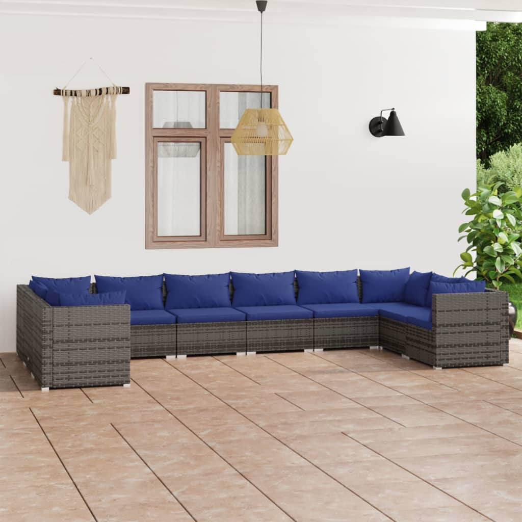 Vetonek Set de muebles de jardín 10 pzas y cojines ratán sintético gris