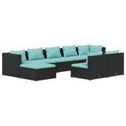 Set de muebles de jardín 9 pzas y cojines ratán sintético negro v7056 Vetonek