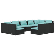 Set de muebles de jardín 9 pzas y cojines ratán sintético negro v7292 Vetonek