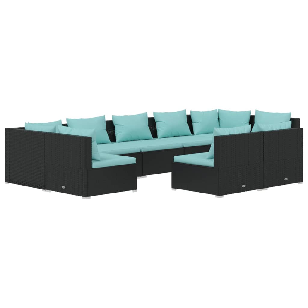 Set de muebles de jardín 9 pzas y cojines ratán sintético negro v7292 Vetonek