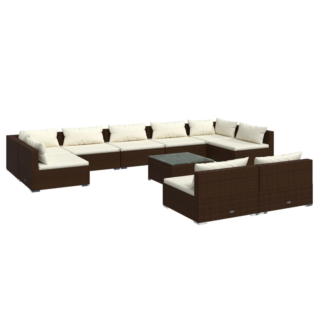 Set muebles de jardín 10 pzas y cojines ratán sintético marrón