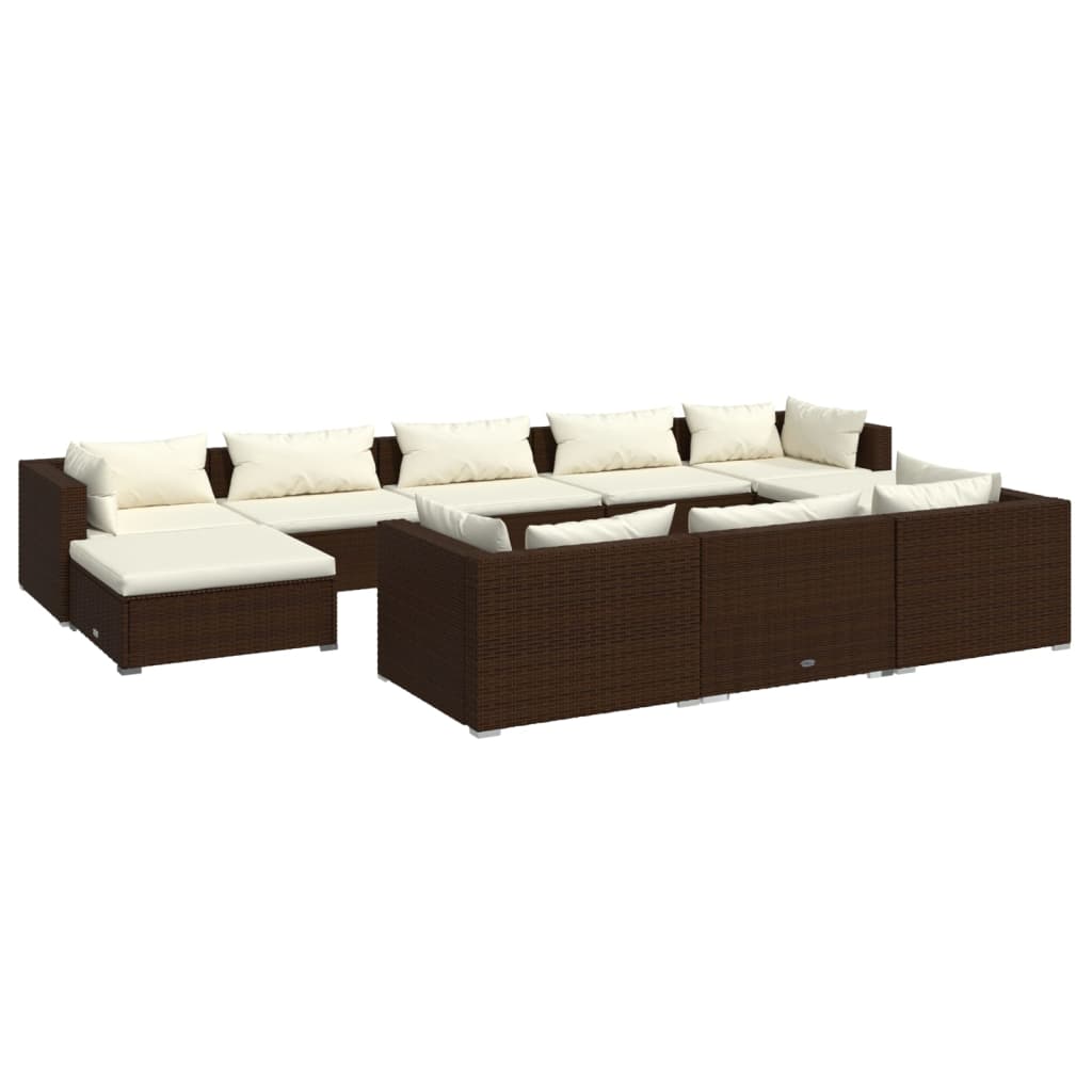 Set muebles de jardín 10 pzas y cojines ratán sintético marrón