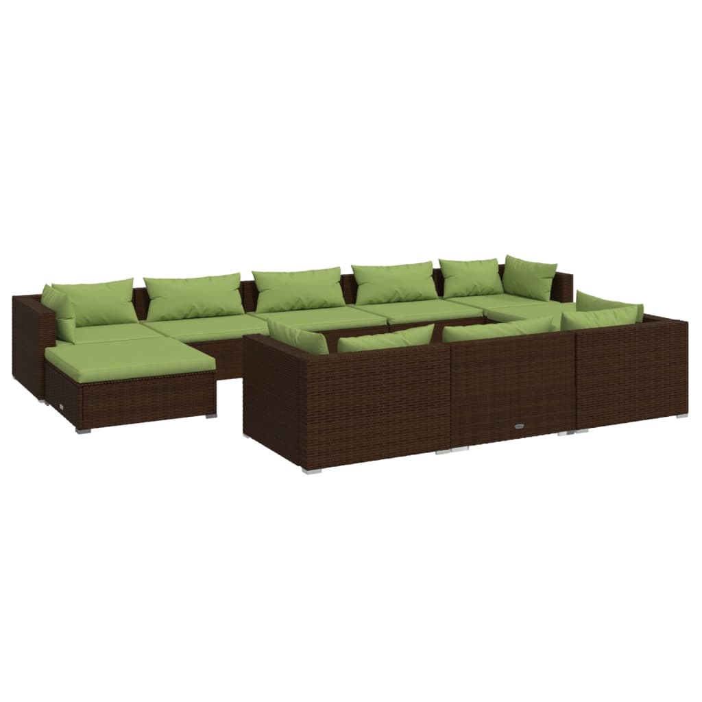 Set muebles de jardín 10 pzas y cojines ratán sintético marrón