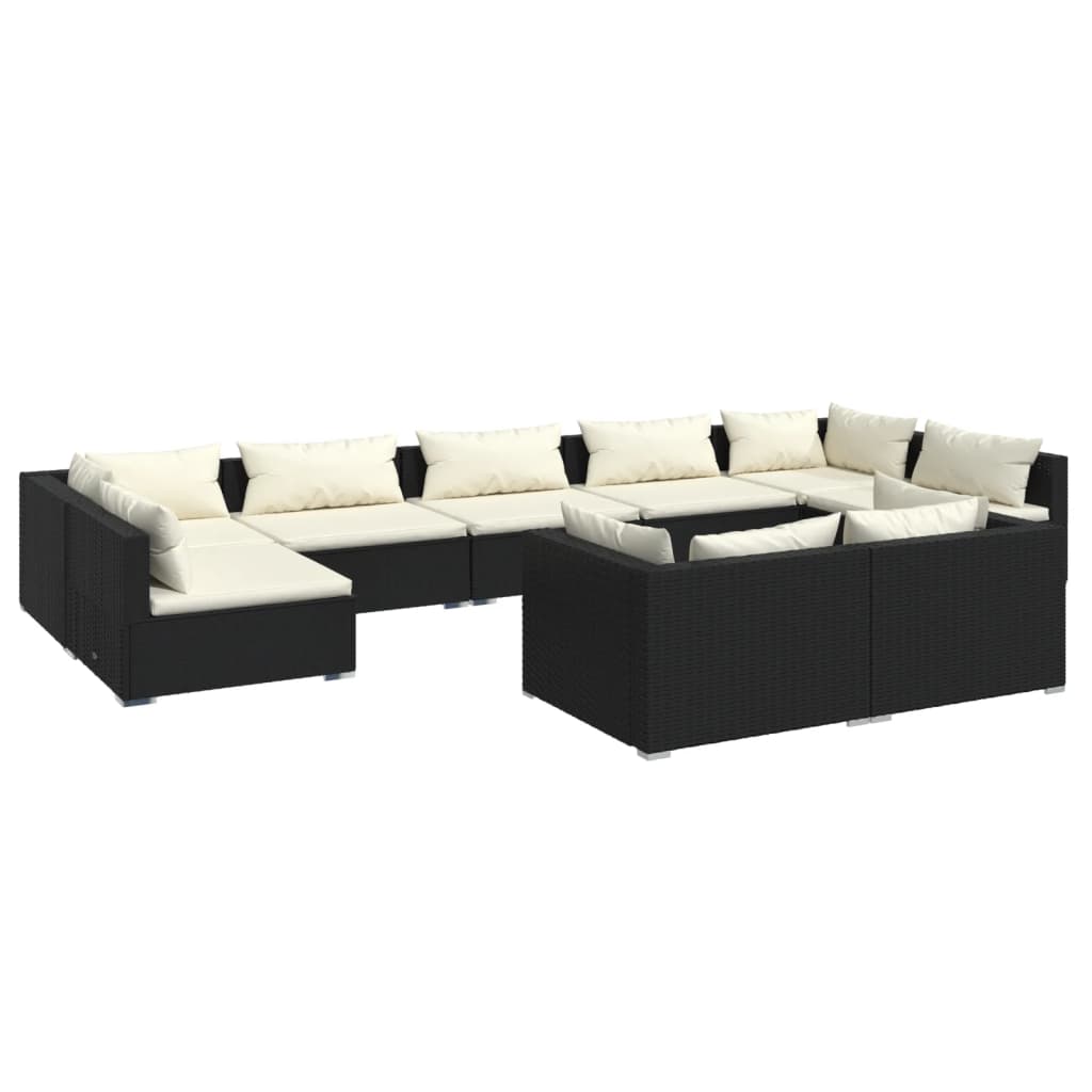 Set de muebles de jardín 9 pzas y cojines ratán sintético negro v7599 Vetonek