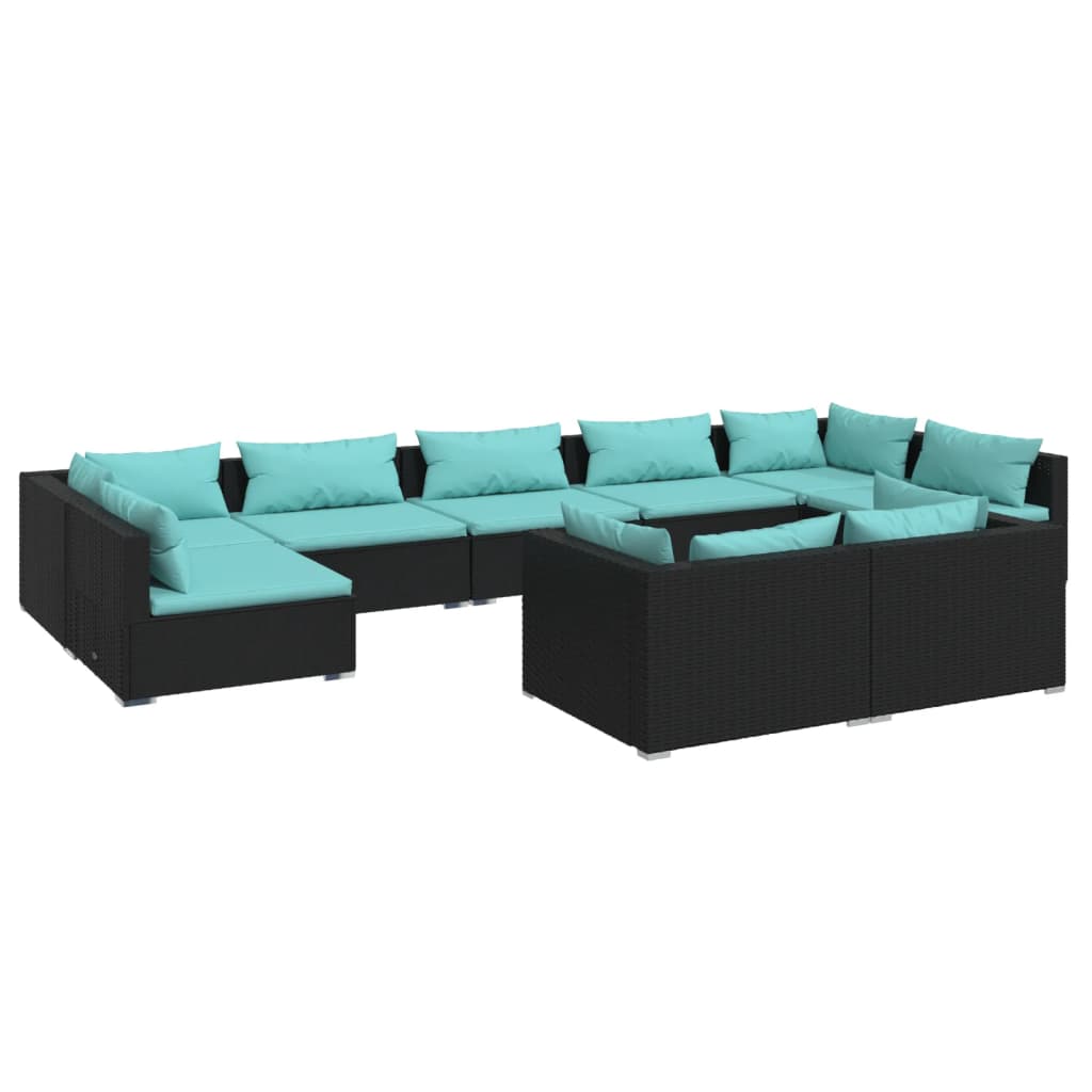 Set de muebles de jardín 9 pzas y cojines ratán sintético negro v7612 Vetonek