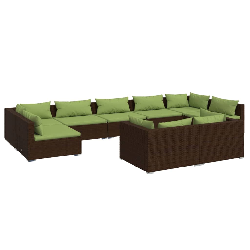 Set muebles de jardín 9 piezas y cojines ratán sintético marrón