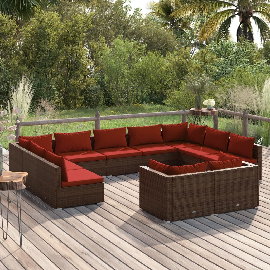 Vetonek Set de muebles de jardín 11 pzas cojines ratán sintético marrón