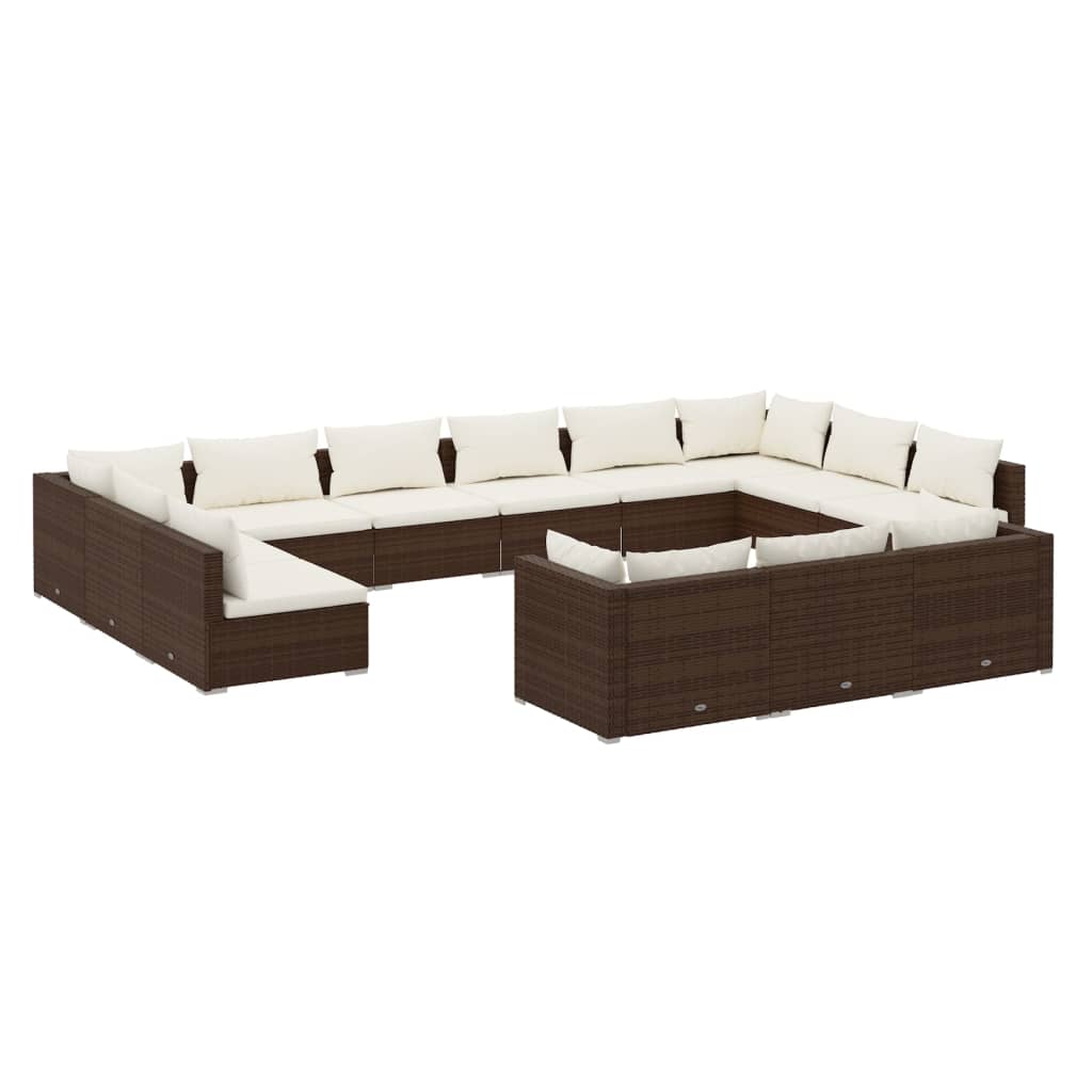 Set muebles de jardín 13 pzas y cojines ratán sintético marrón