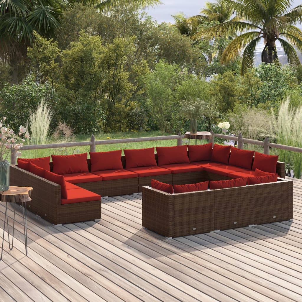 Vetonek Set muebles de jardín 13 piezas cojines ratán sintético marrón