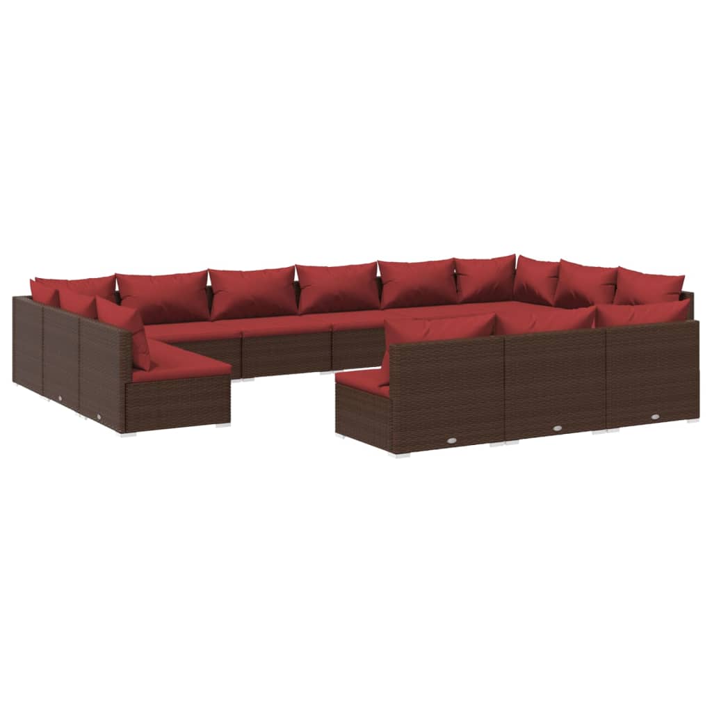 Set muebles de jardín 13 piezas cojines ratán sintético marrón