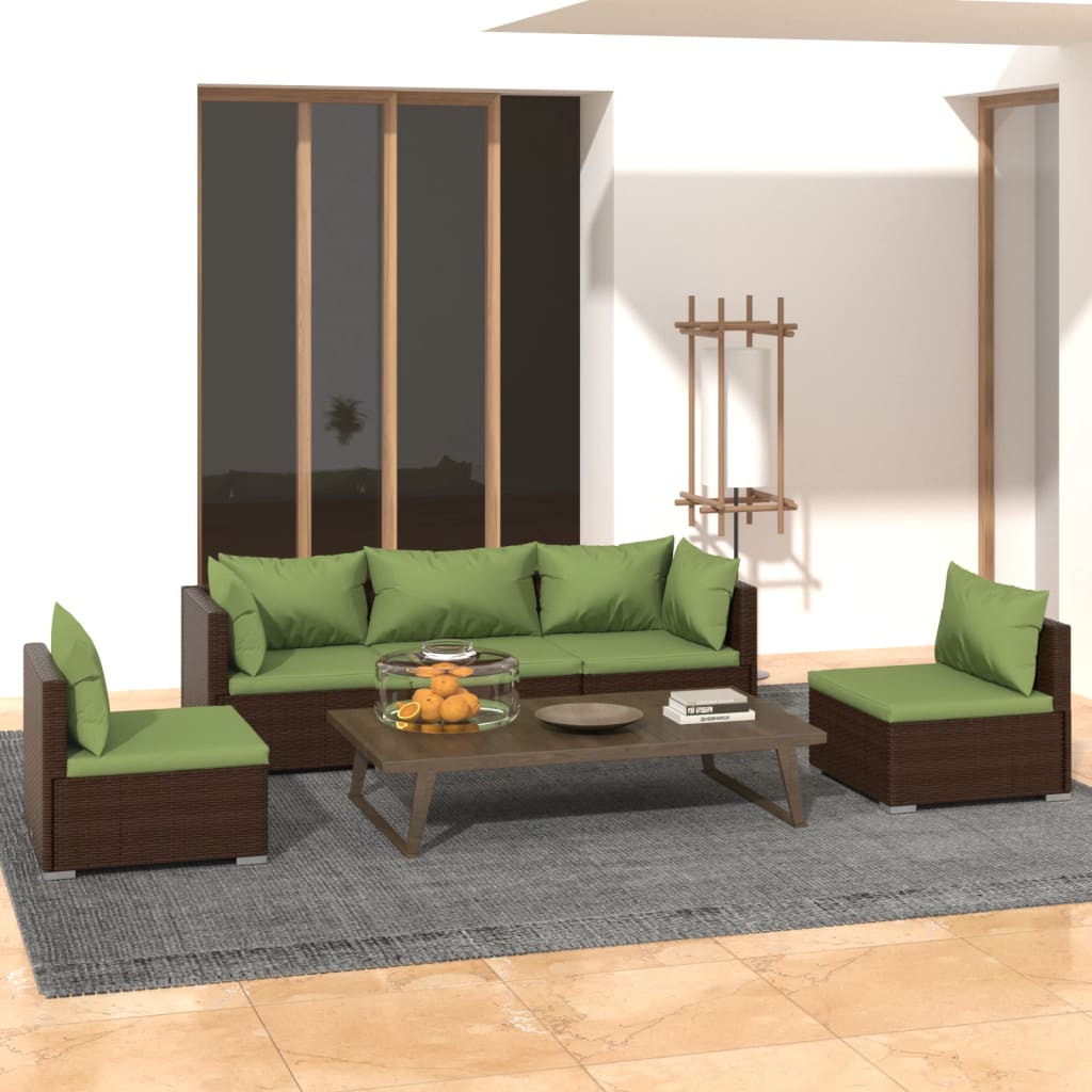 Vetonek Set muebles de jardín 5 piezas y cojines ratán sintético marrón