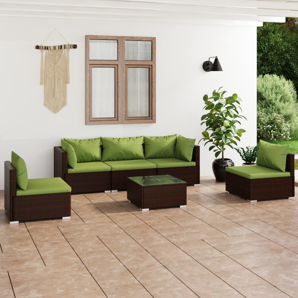 Vetonek Set muebles de jardín 6 piezas y cojines ratán sintético marrón