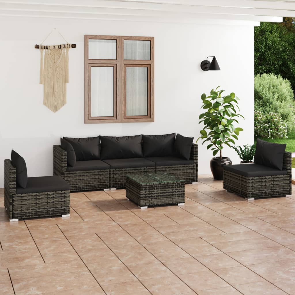 Vetonek Set de muebles de jardín 6 pzas y cojines ratán sintético gris