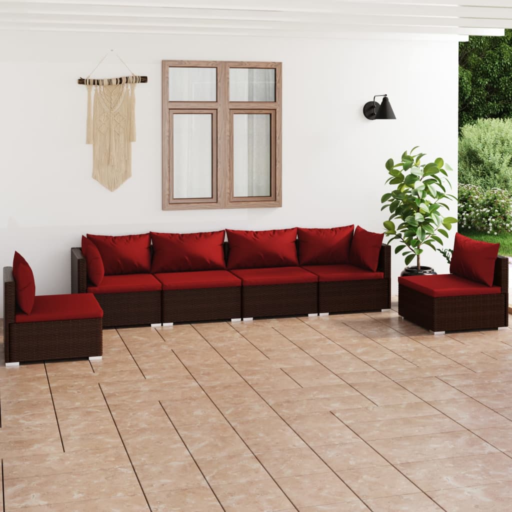 Vetonek Set muebles de jardín 6 piezas y cojines ratán sintético marrón