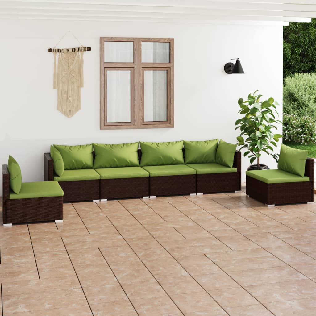 Vetonek Set muebles de jardín 6 piezas y cojines ratán sintético marrón