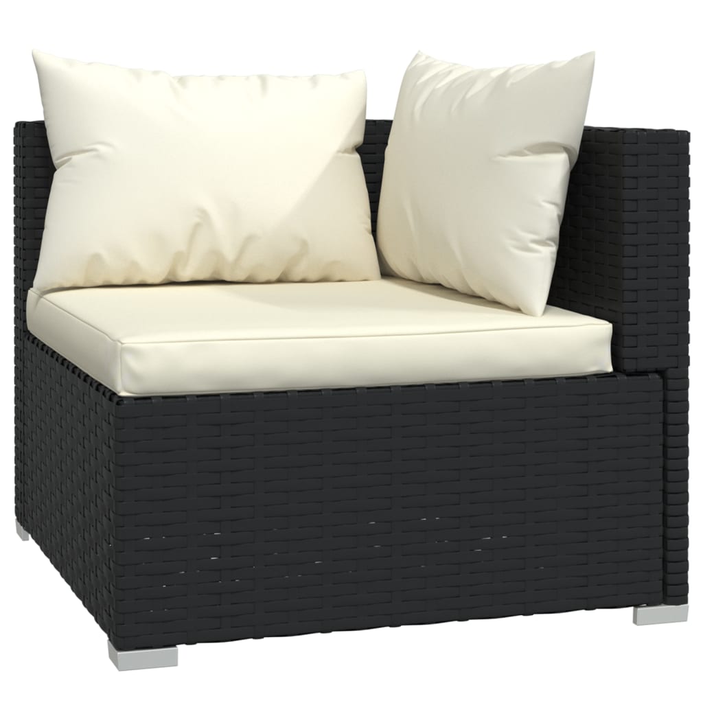 Garden furniture set 6 pcs and black synthetic cushions