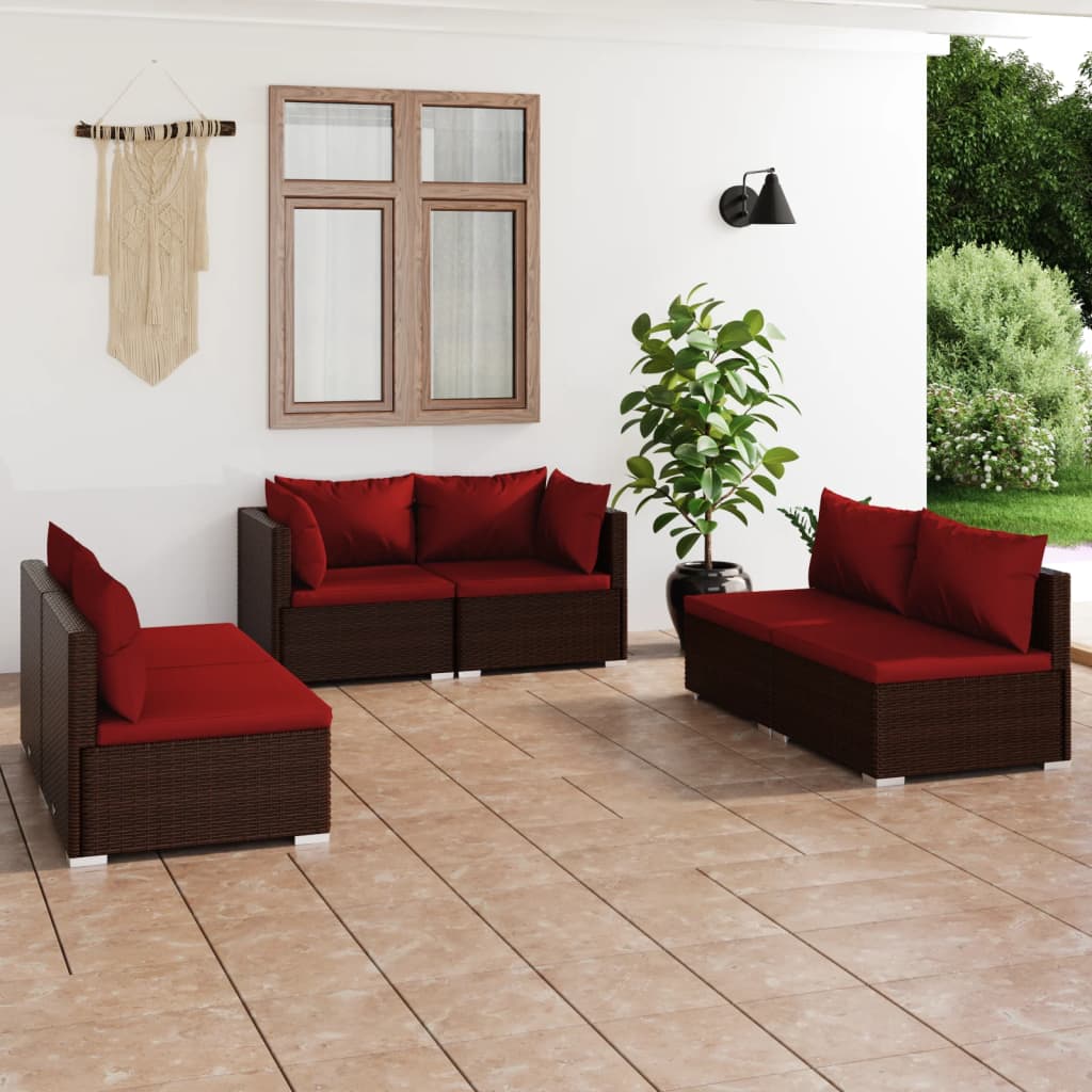 Vetonek Set muebles de jardín 6 piezas y cojines ratán sintético marrón