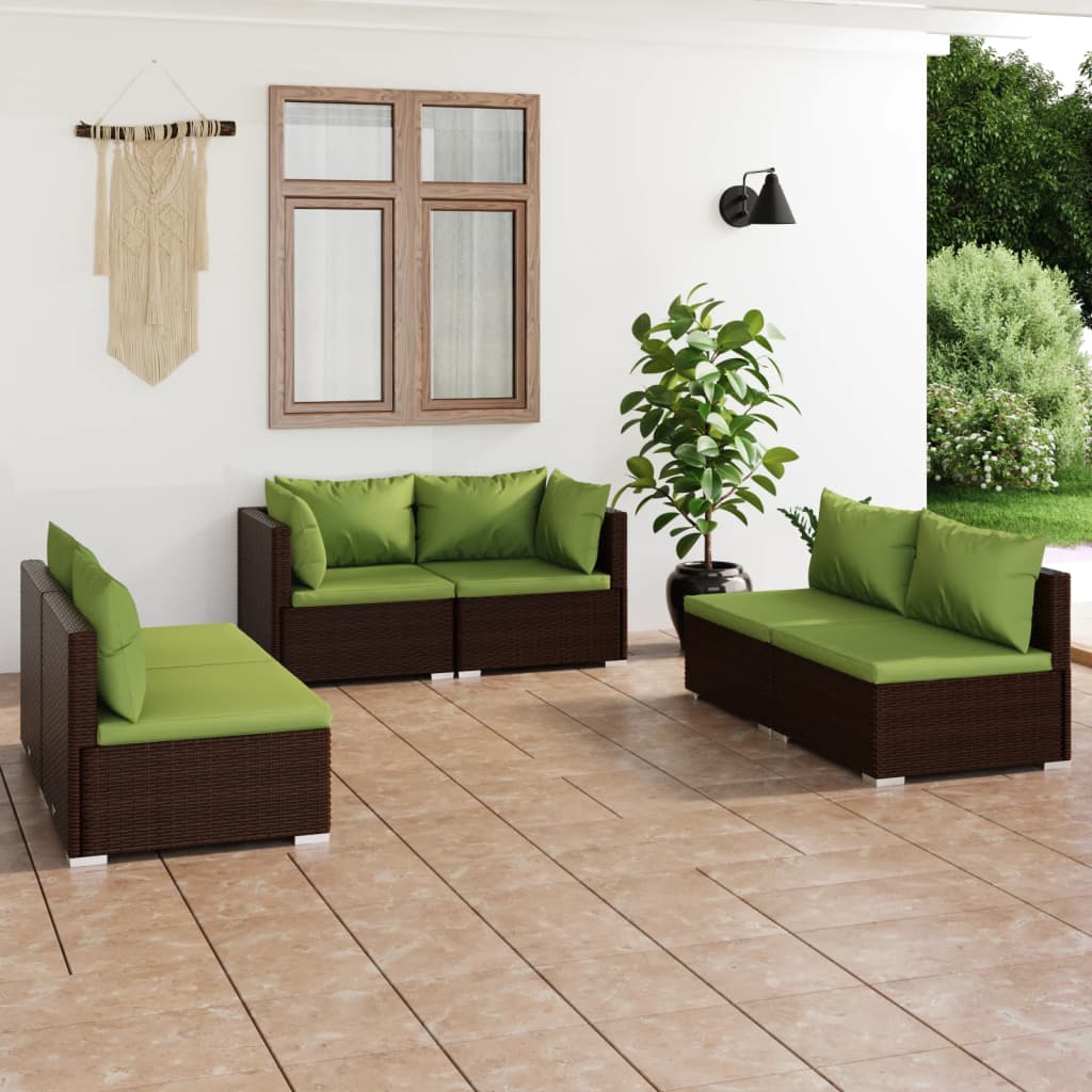 Vetonek Set muebles de jardín 6 piezas y cojines ratán sintético marrón