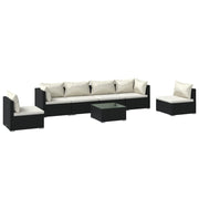Set de muebles de jardín 7 pzas y cojines ratán sintético negro - Vetonek