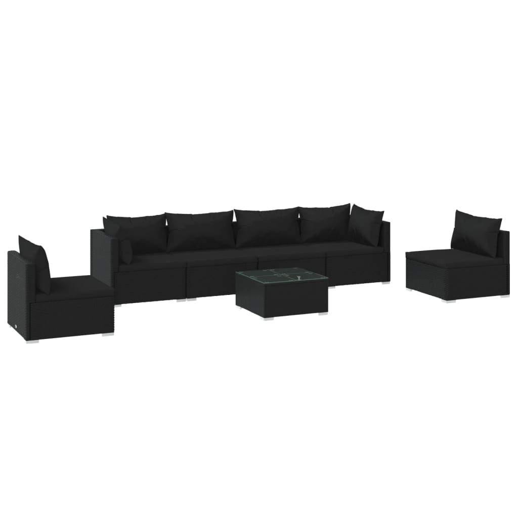 Set de muebles de jardín 7 pzas y cojines ratán sintético negro v9203 Vetonek