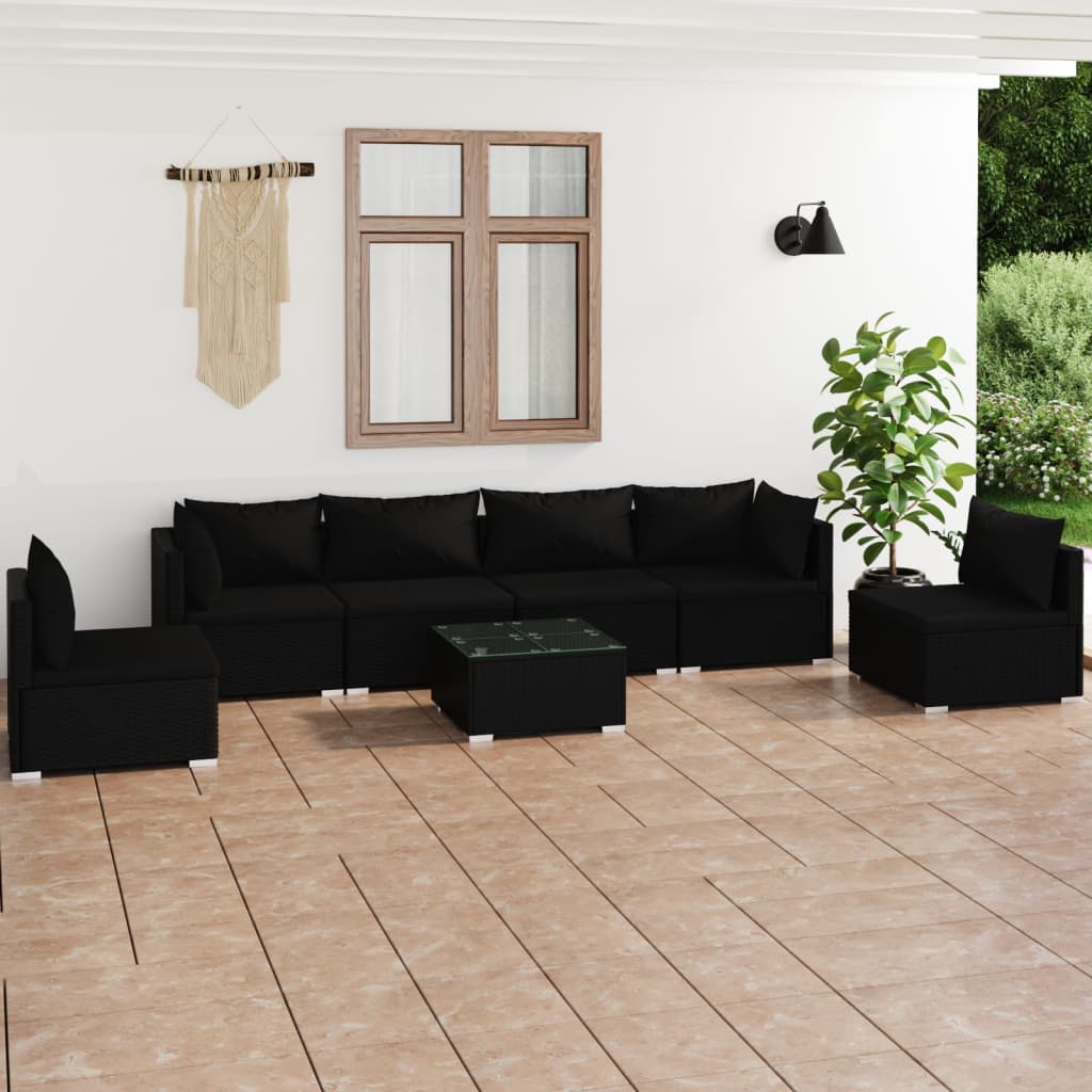 Set de muebles de jardín 7 pzas y cojines ratán sintético negro v9203 Vetonek